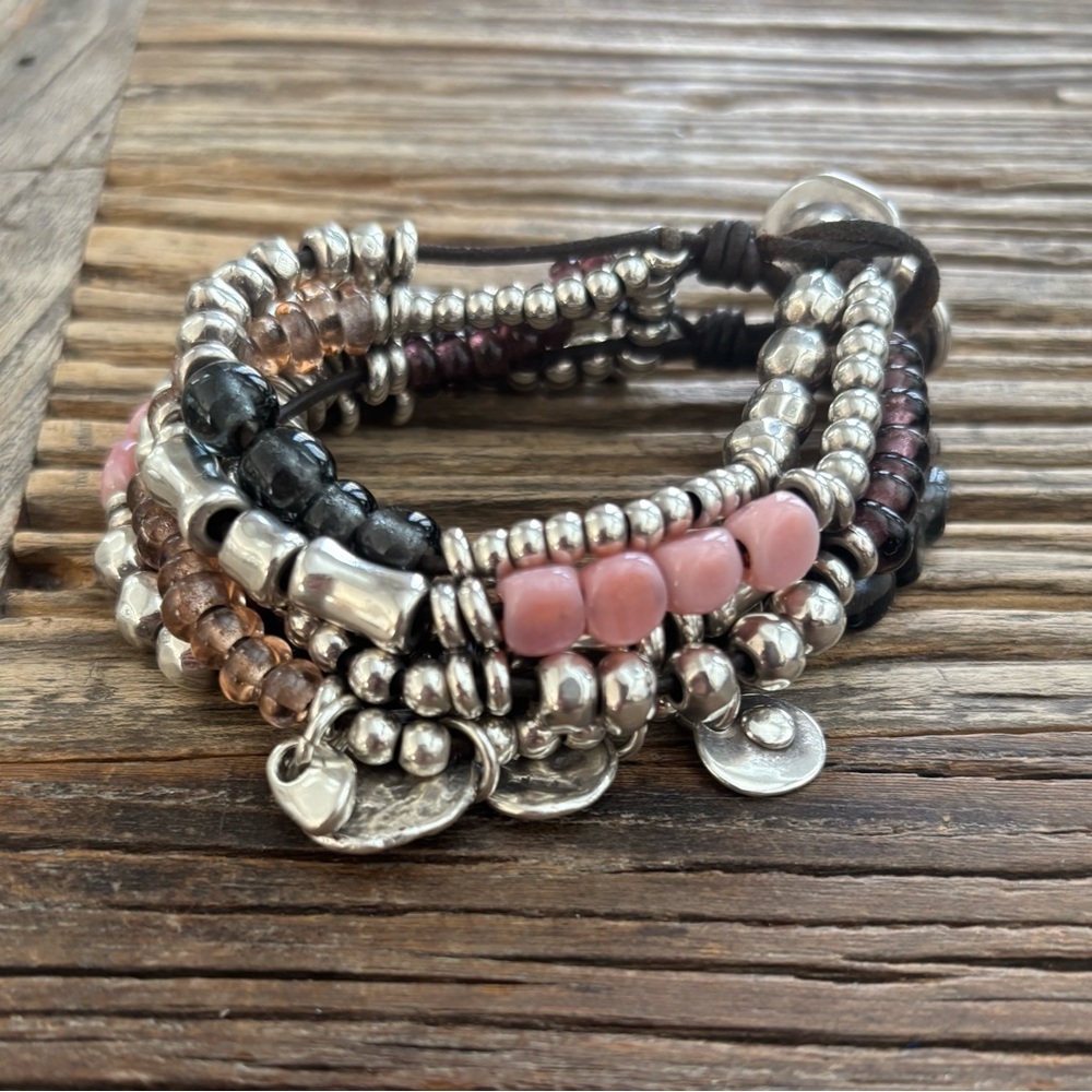 Uno de 50 multi strand silver, pink & grey bracelet.